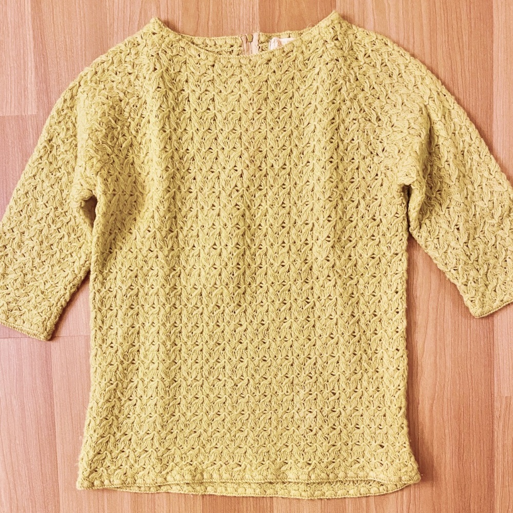 Vintage 60s Pendleton muted yellow wool crochet sweater